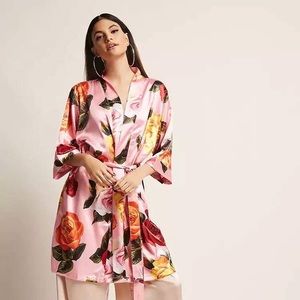 Pink Floral Silk Robe